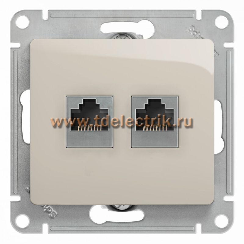 Фотография №1, GLOSSA РОЗЕТКА двойная RJ11+RJ45 кат.5Eмеханизм МОЛОЧНЫЙ