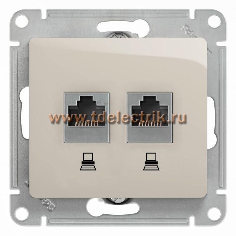 Фотография №1, GLOSSA РОЗЕТКА двойная компьютерная RJ45+RJ45 кат.5E механизм МОЛОЧНЫЙ