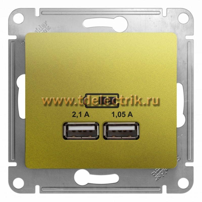 Фотография №1, GLOSSA USB РОЗЕТКА A+A 5В/21 А 2х5В/105 А механизм ФИСТАШКОВЫЙ