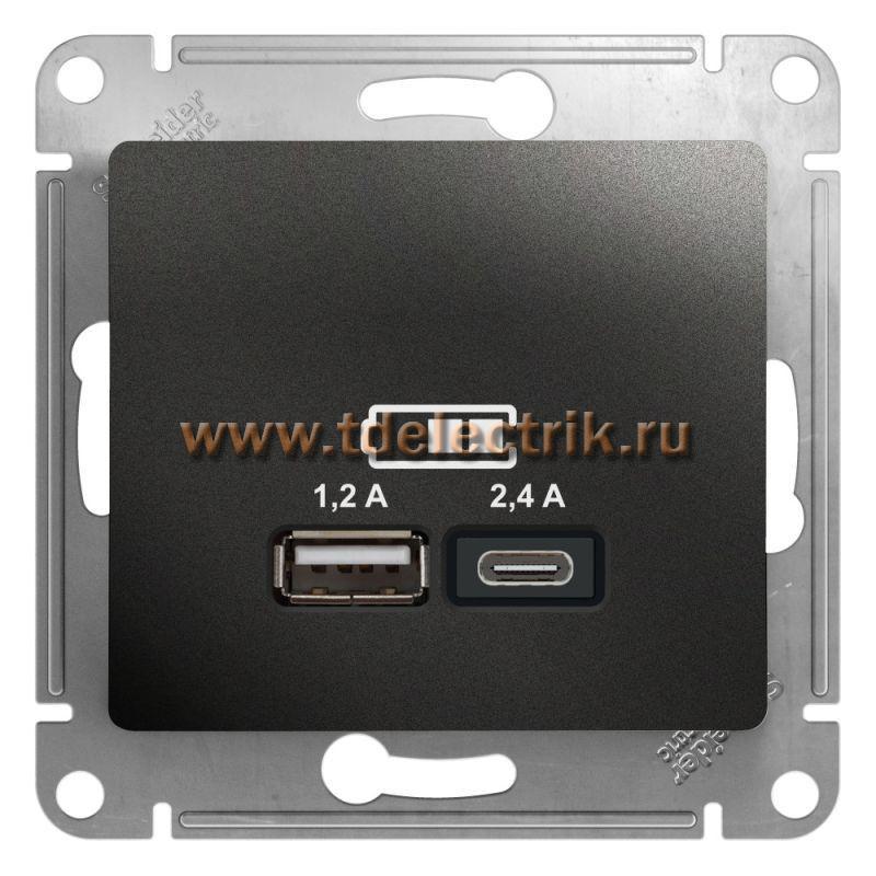 Фотография №1, GLOSSA USB РОЗЕТКА A+С 5В/24А 2х5В/12 А механизм АНТРАЦИТ