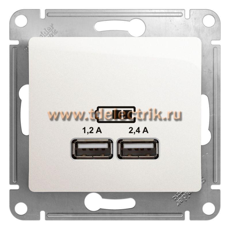 Фотография №1, GLOSSA USB РОЗЕТКА A+С 5В/24А 2х5В/12 А механизм ПЕРЛАМУТР