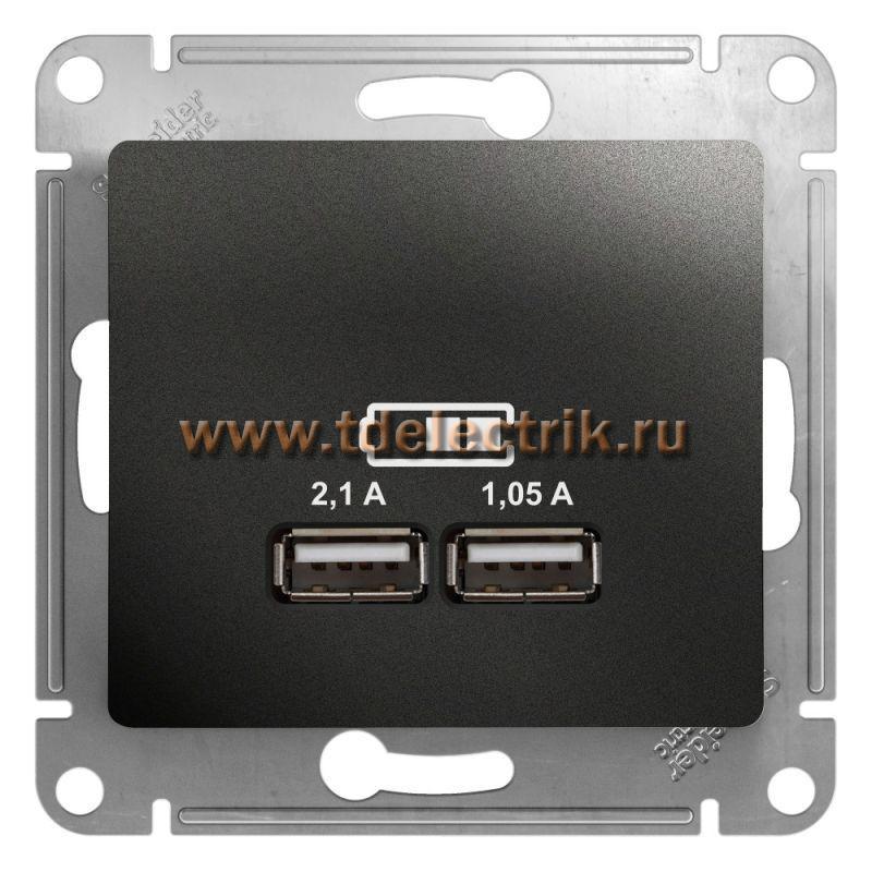 Фотография №1, GLOSSA USB РОЗЕТКА A+A5В/21 А 2х5В/105 А механизм АНТРАЦИТ