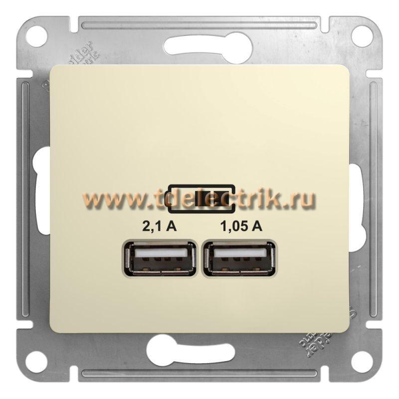 Фотография №1, GLOSSA USB РОЗЕТКА A+A 5В/21 А 2х5В/105 А механизм БЕЖЕВЫЙ