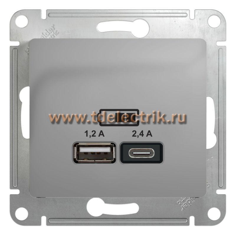 Фотография №1, GLOSSA USB РОЗЕТКА A+С 5В/24А 2х5В/12 А механизм АЛЮМИНИЙ